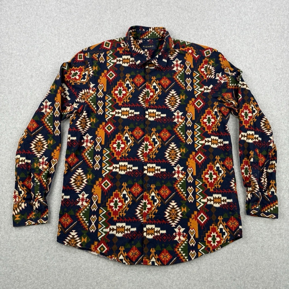 Piombo Shirt Mens XL Multicolor Aztec Southwestern Long Sleeve Button Up Cotton